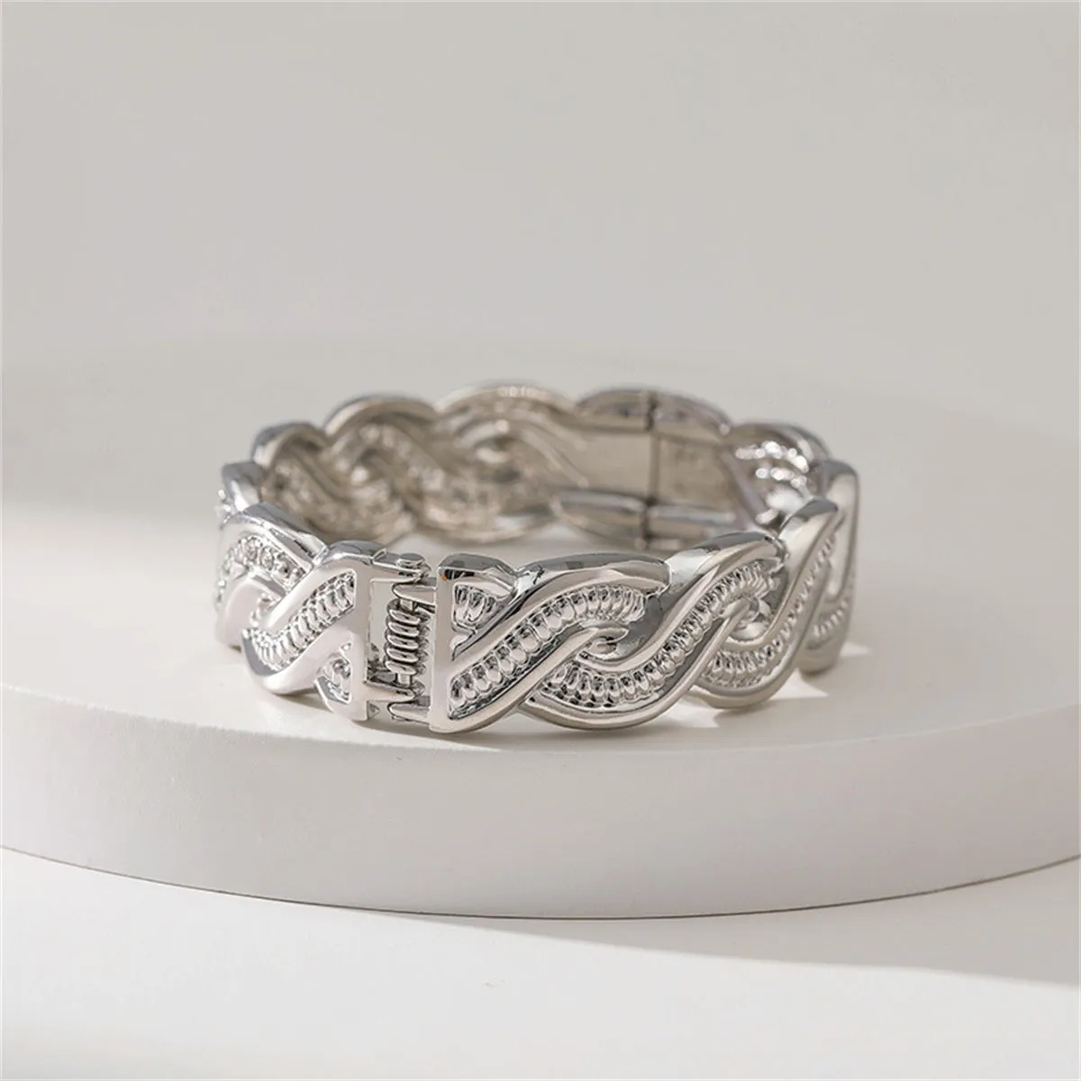 Cubic Zirconia & Silver-Plated Twine Hinge Bangle