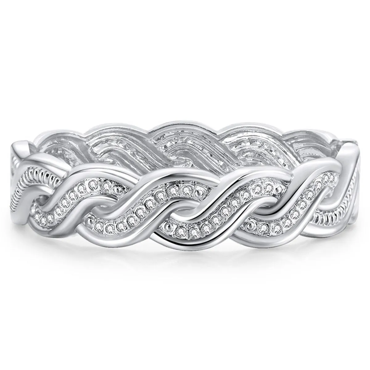 Cubic Zirconia & Silver-Plated Twine Hinge Bangle