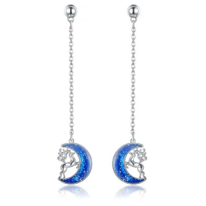 Cubic Zirconia & Sterling Silver Reindeer Moon Drop Earrings