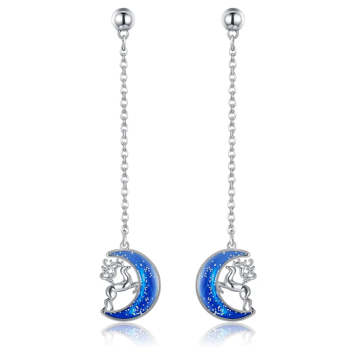 Cubic Zirconia & Sterling Silver Reindeer Moon Drop Earrings