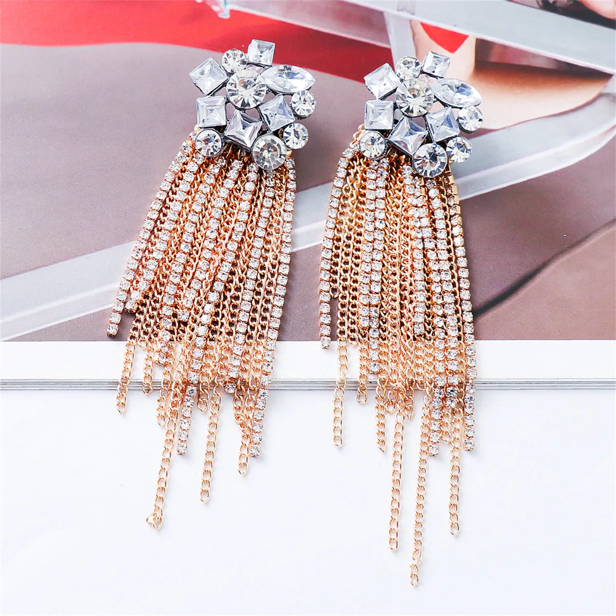 Cubic Zirconia & White Crystal Tassel Drop Earrings