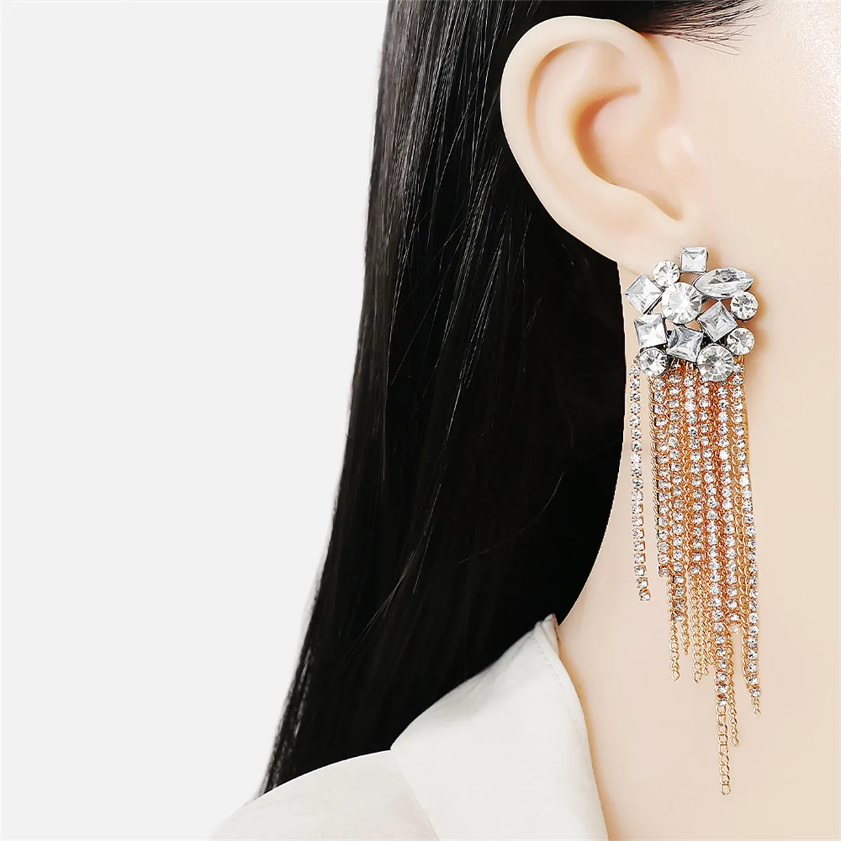 Cubic Zirconia & White Crystal Tassel Drop Earrings