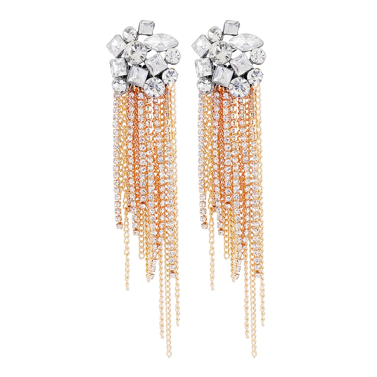Cubic Zirconia & White Crystal Tassel Drop Earrings
