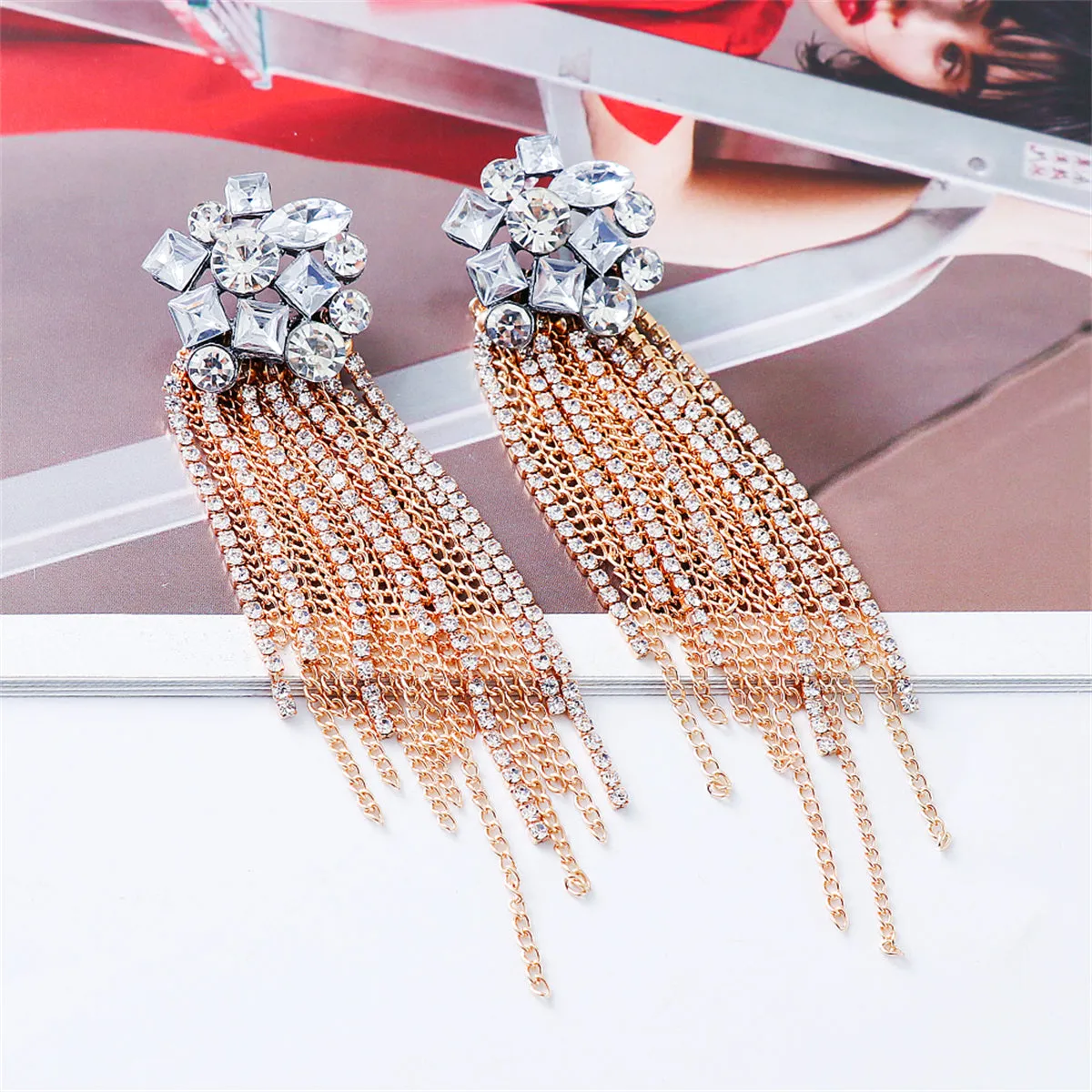 Cubic Zirconia & White Crystal Tassel Drop Earrings