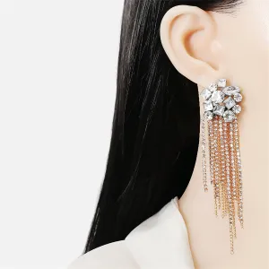 Cubic Zirconia & White Crystal Tassel Drop Earrings