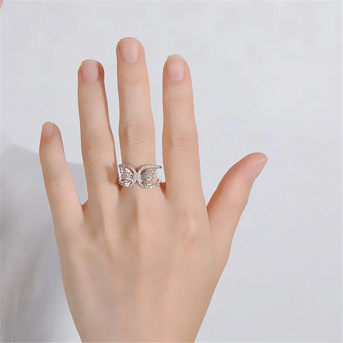 Cubic Zirconia Butterfly Cuff Ring