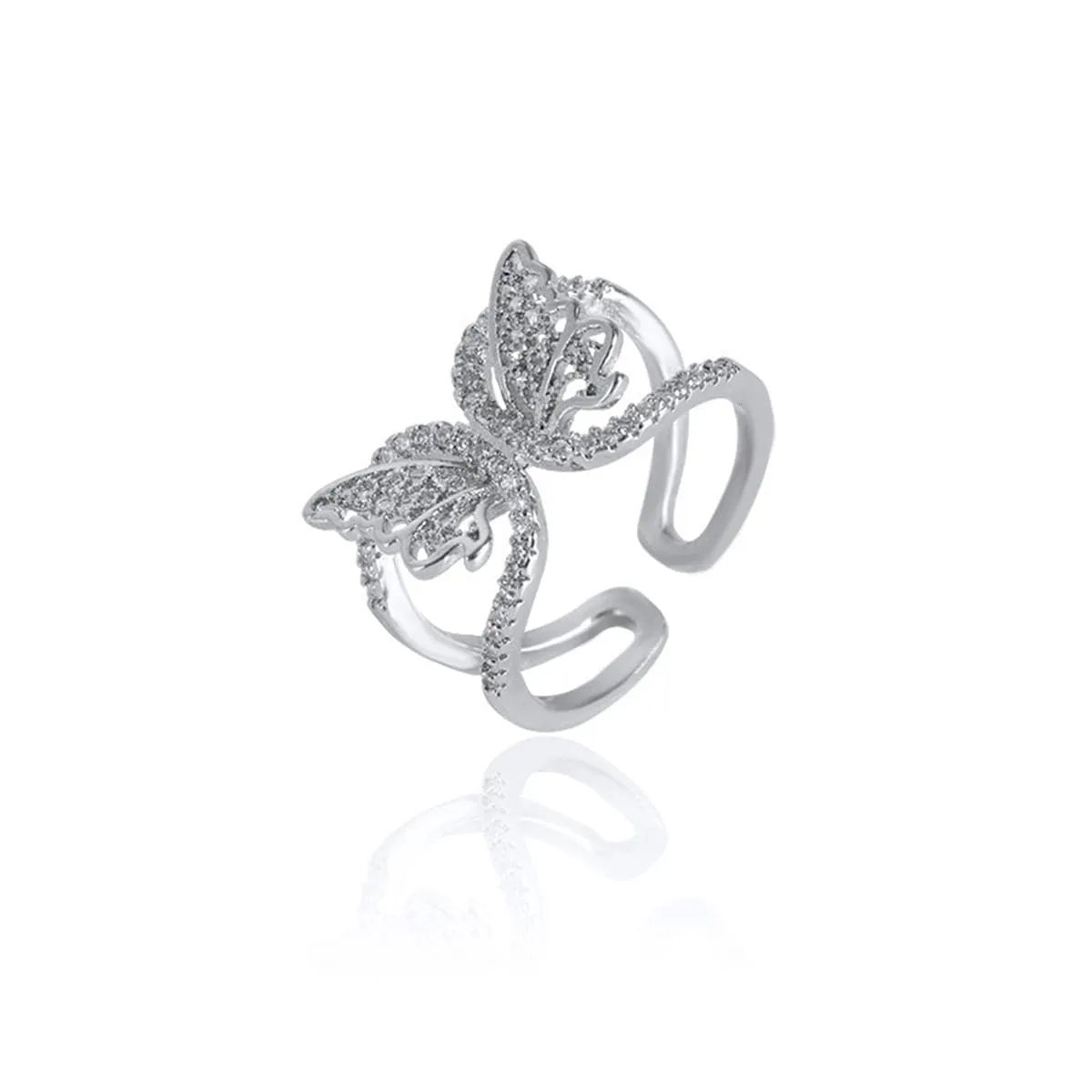Cubic Zirconia Butterfly Cuff Ring