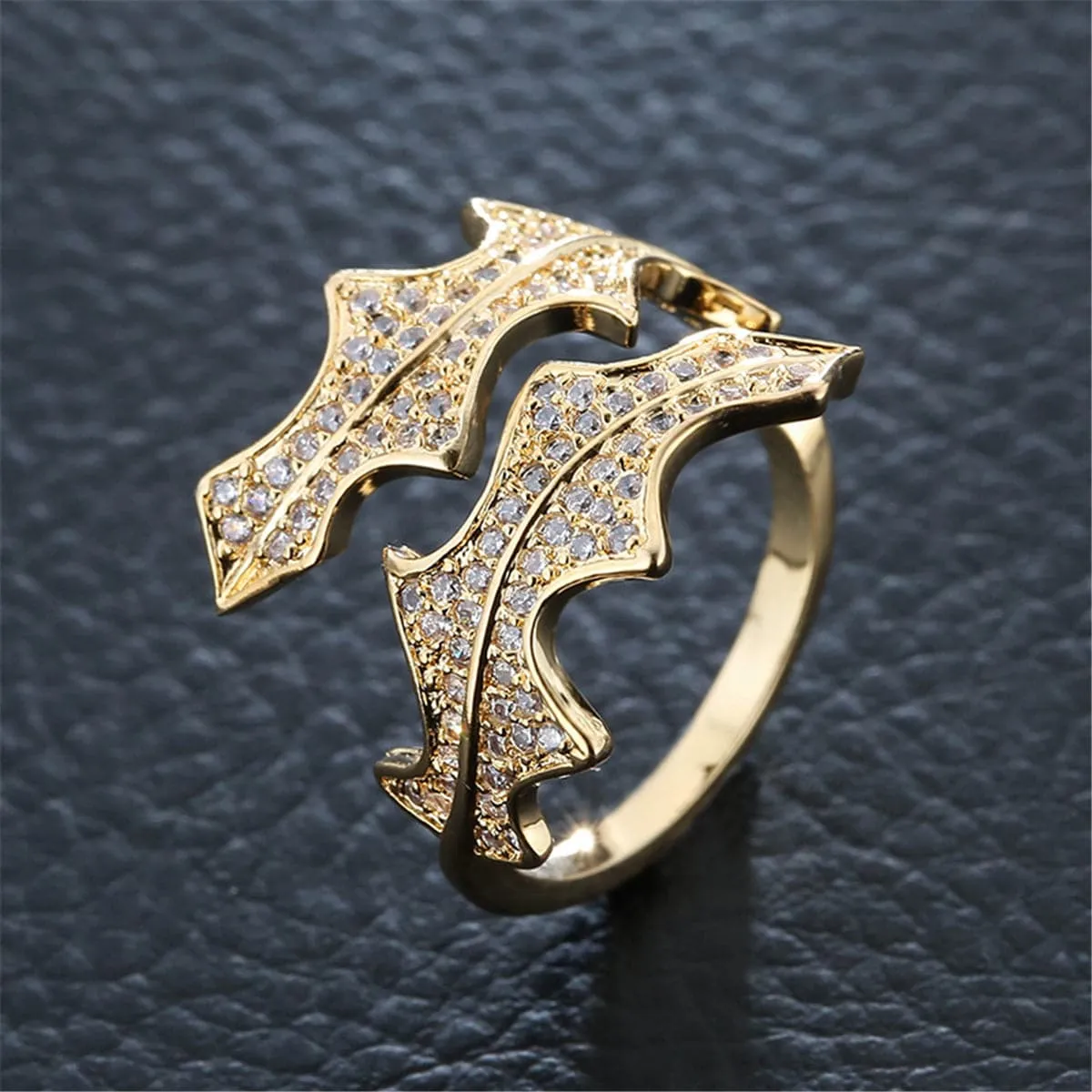 Cubic Zirconia Textured Leaf Wrap Ring