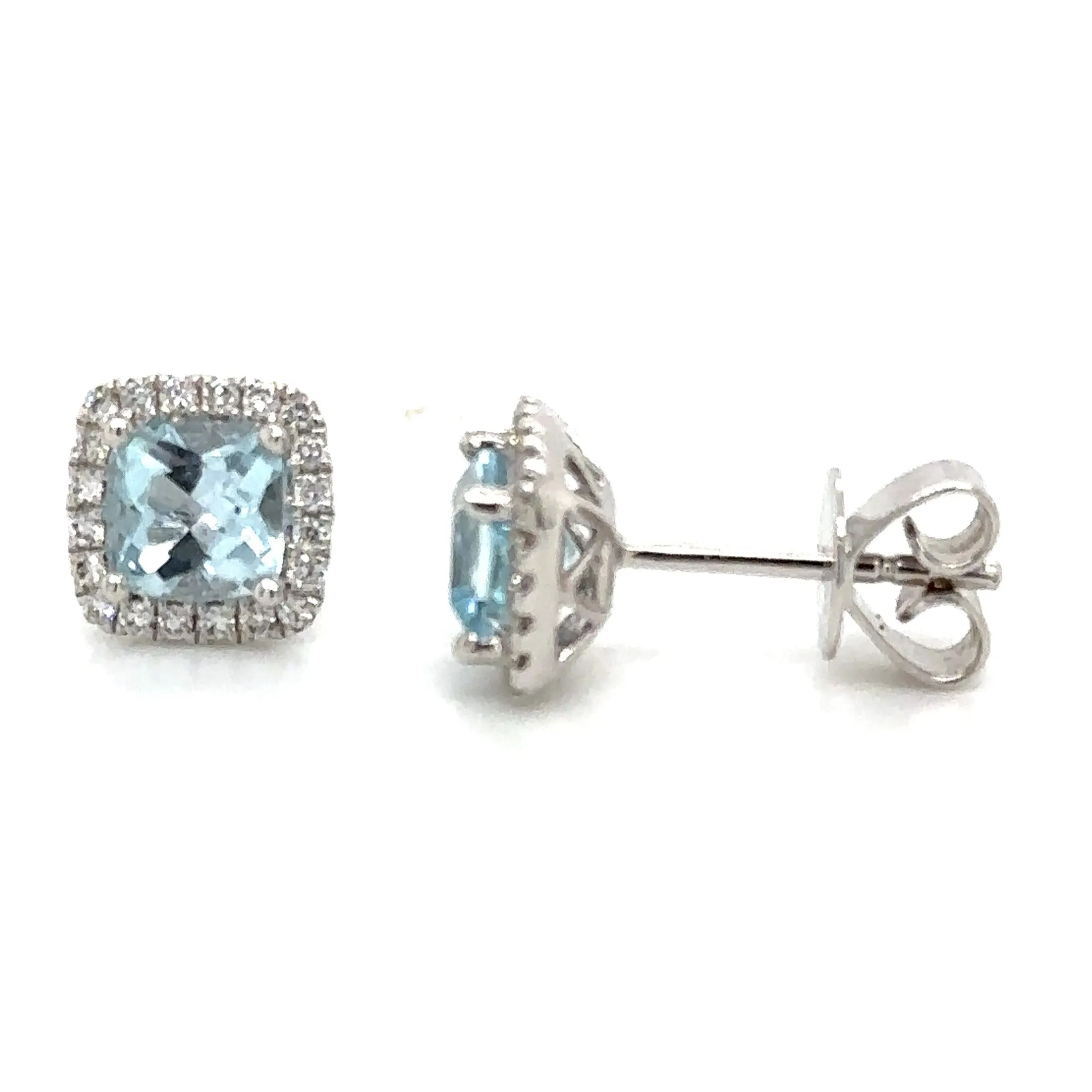 Cushion-cut Blue Topaz and Diamond Stud Earrings