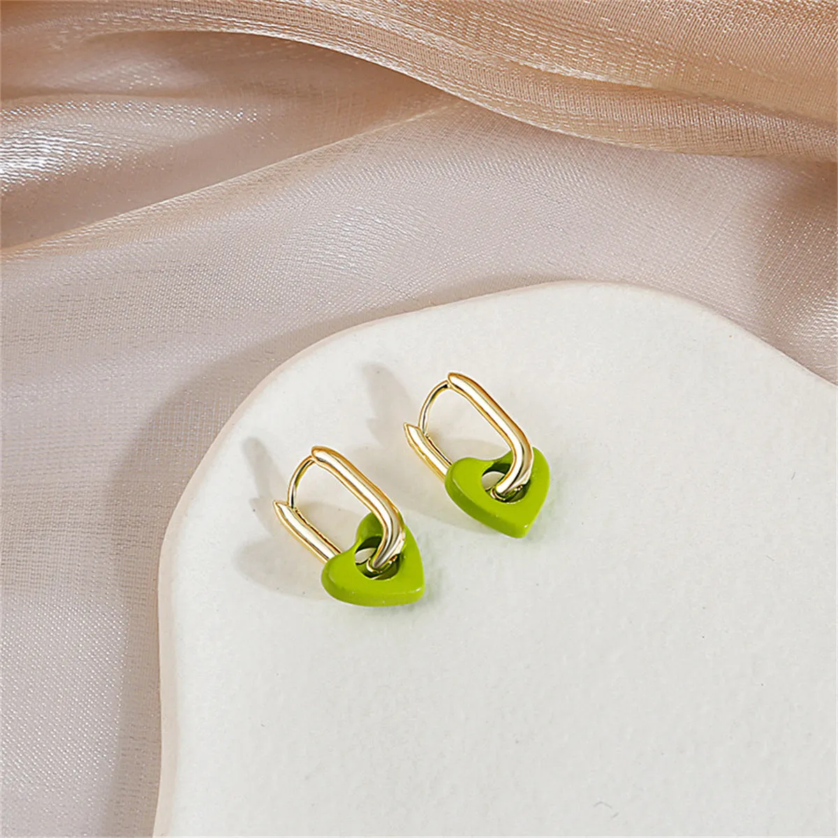 Cyan Enamel & 18K Gold-Plated Heart Huggie Earrings