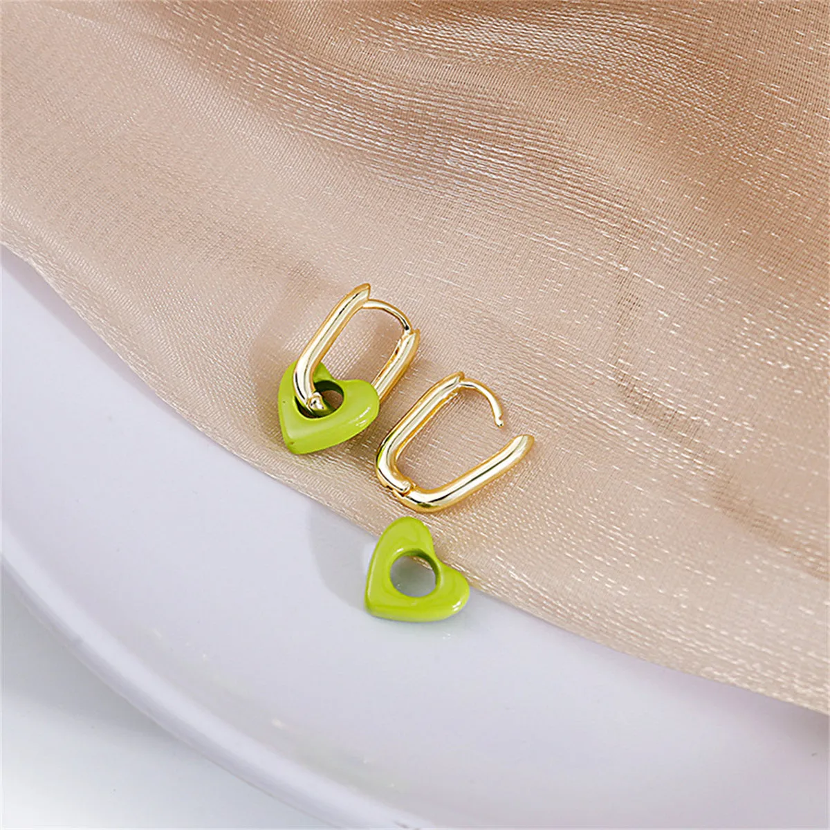 Cyan Enamel & 18K Gold-Plated Heart Huggie Earrings