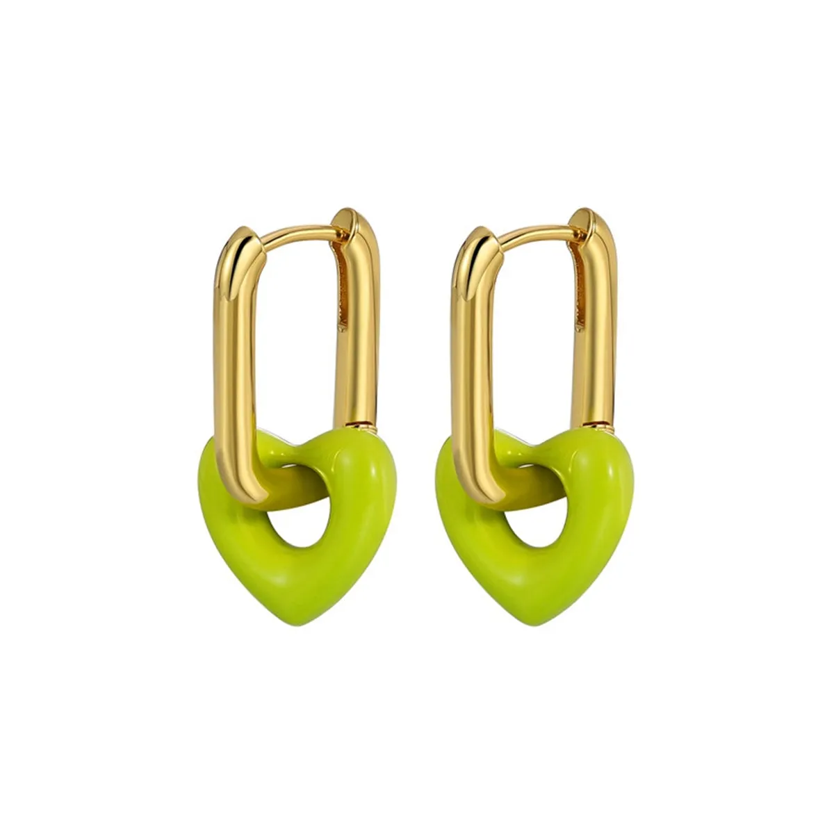 Cyan Enamel & 18K Gold-Plated Heart Huggie Earrings