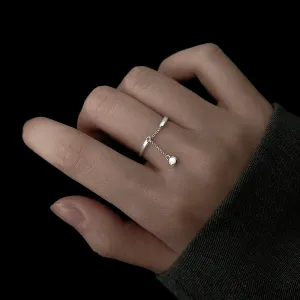 Dangle Curb Chain Ring 925 Sterling Silver Women's Jewelry