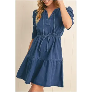 Denim Dress so Short, It's Basically a Top (needful Things) 💙 Chic Blue Drawstring High Waist 🤣