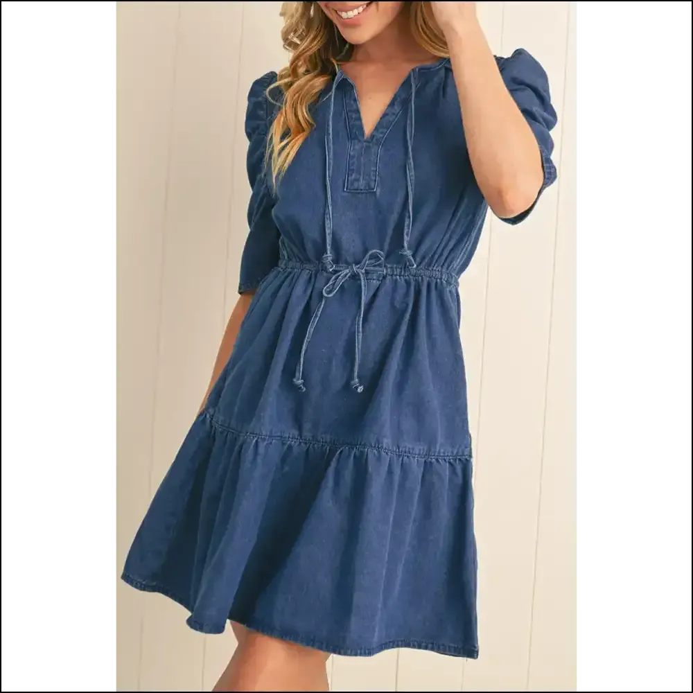 Denim Dress so Short, It's Basically a Top (needful Things) 💙 Chic Blue Drawstring High Waist 🤣