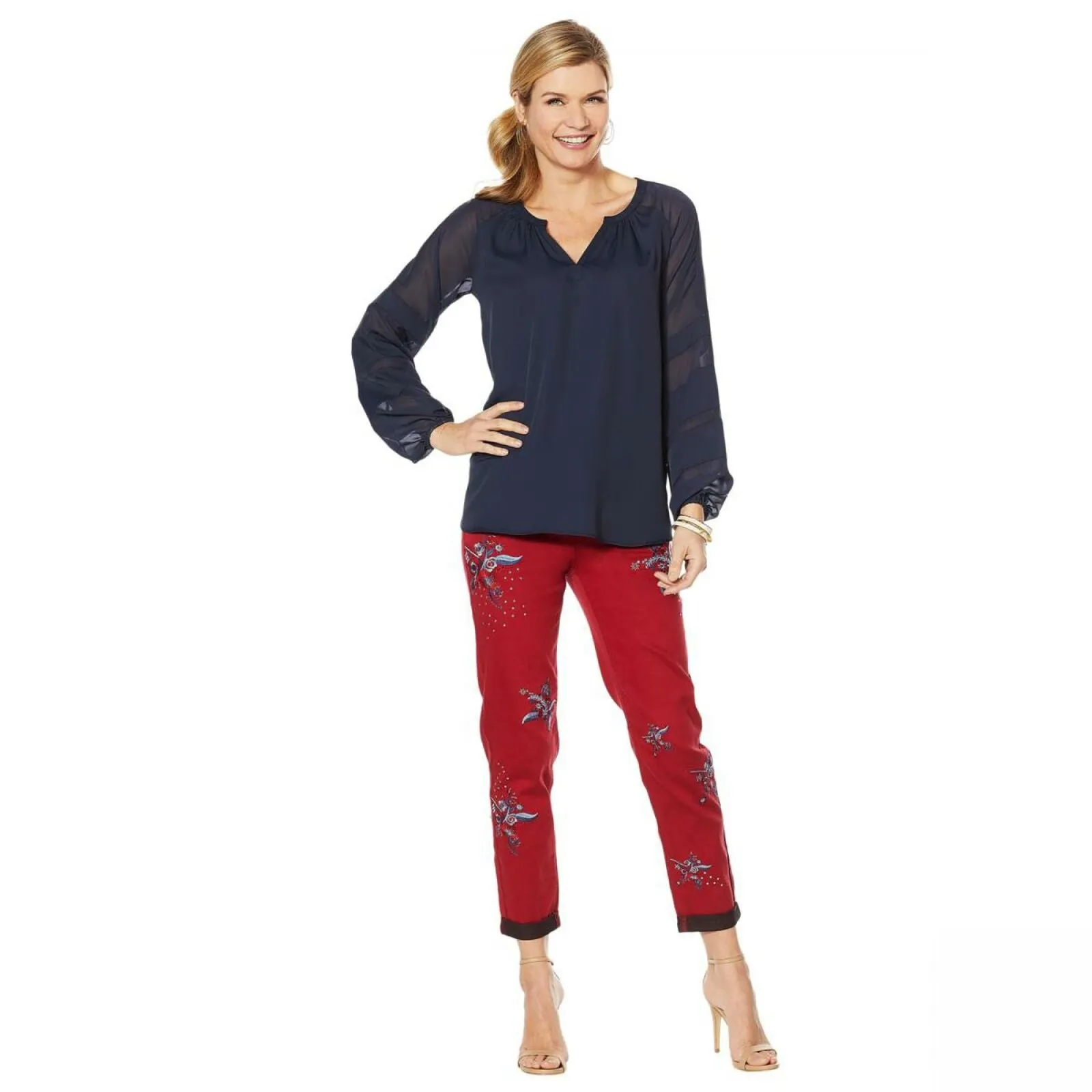 DG2 by Diane Gilman Women's Crepe De Chine Blouson Sleeve Peasant Blouse