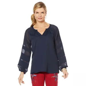 DG2 by Diane Gilman Women's Crepe De Chine Blouson Sleeve Peasant Blouse