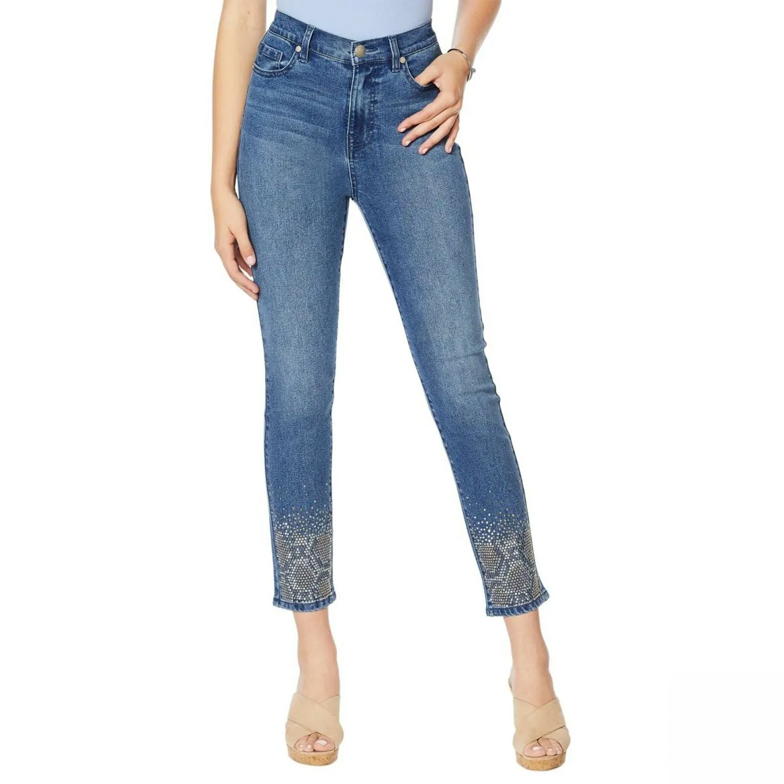 DG2 by Diane Gilman Women's Petite Snake Embellished Skinny Ankle Jeans