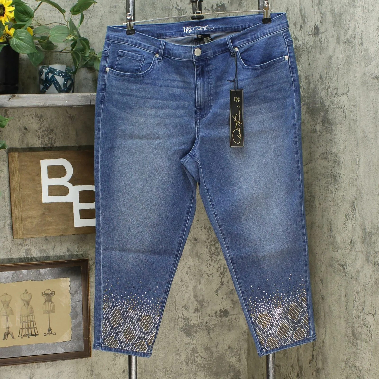 DG2 by Diane Gilman Women's Petite Snake Embellished Skinny Ankle Jeans