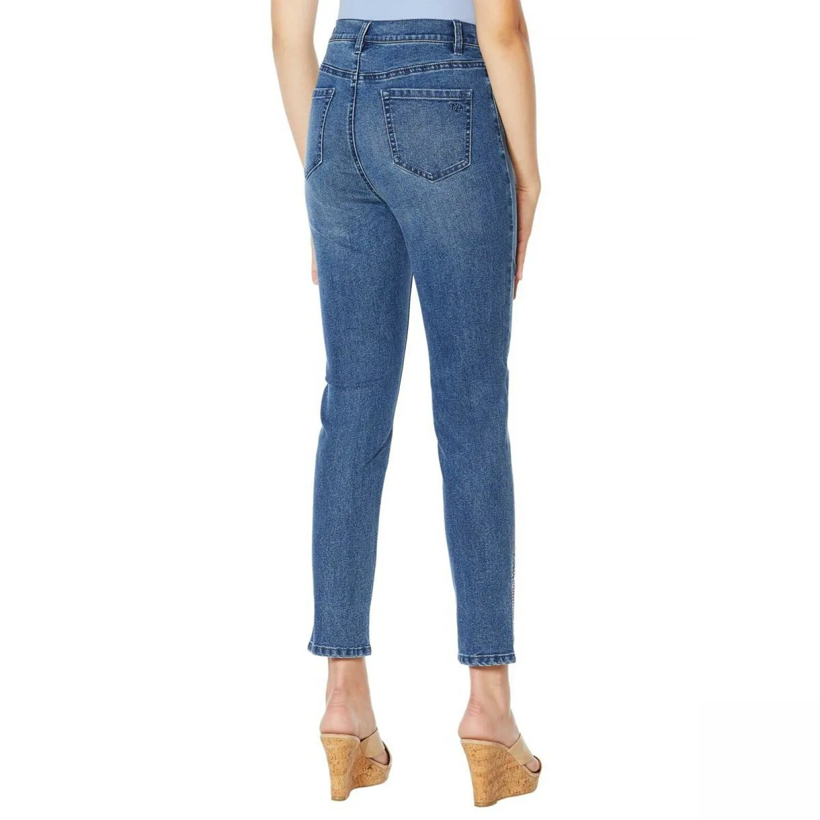 DG2 by Diane Gilman Women's Petite Snake Embellished Skinny Ankle Jeans