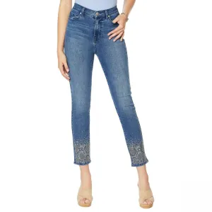 DG2 by Diane Gilman Women's Petite Snake Embellished Skinny Ankle Jeans