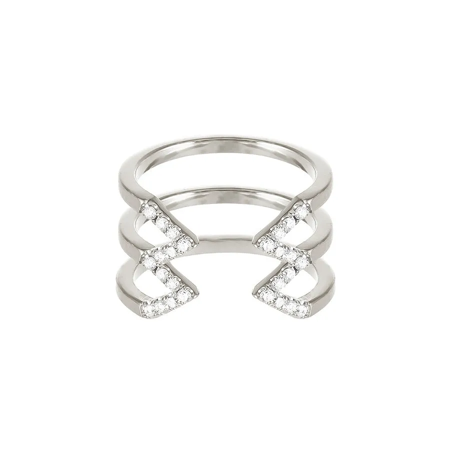 Diamond Stacked Dagger Ring | White Gold