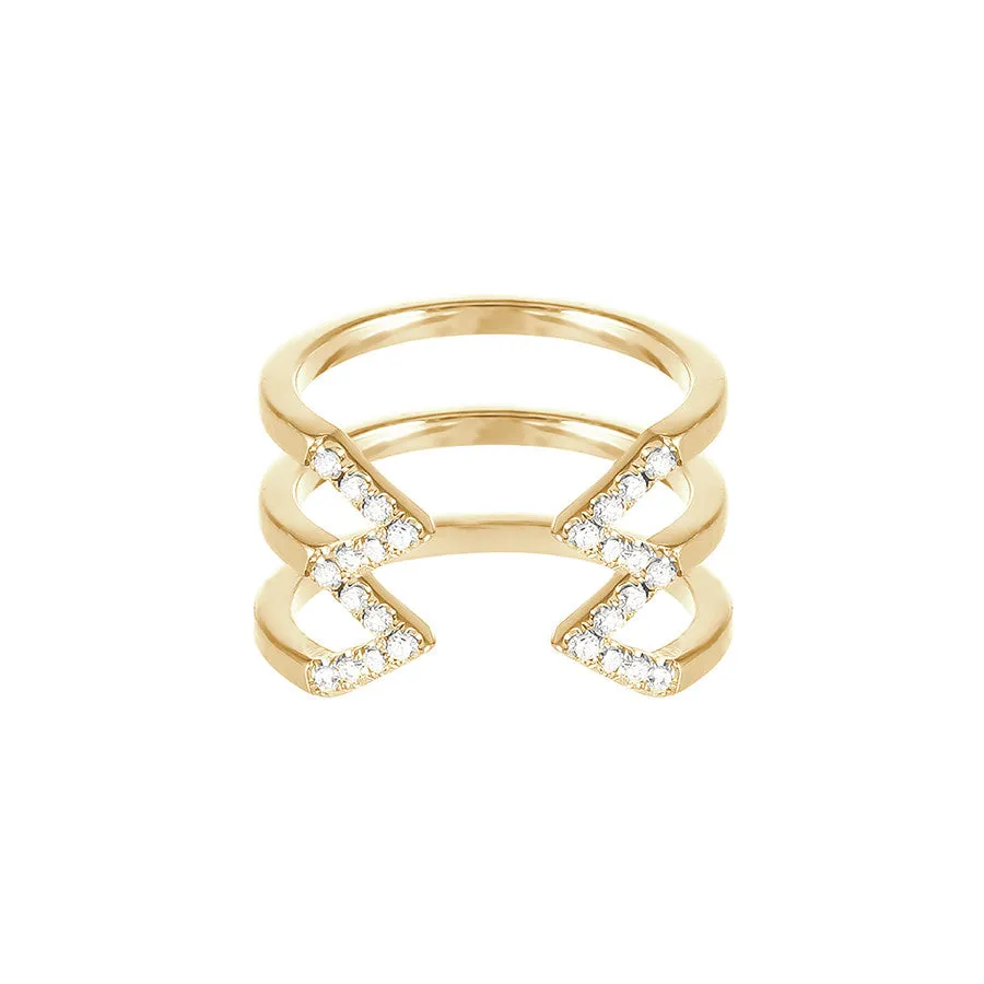 Diamond Stacked Dagger Ring | Yellow Gold