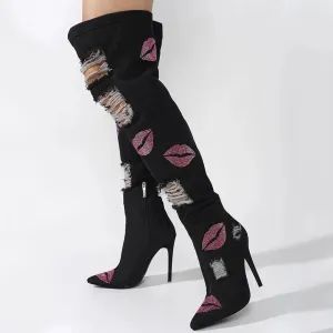 Distressed Denim Over-The-Knee Boot