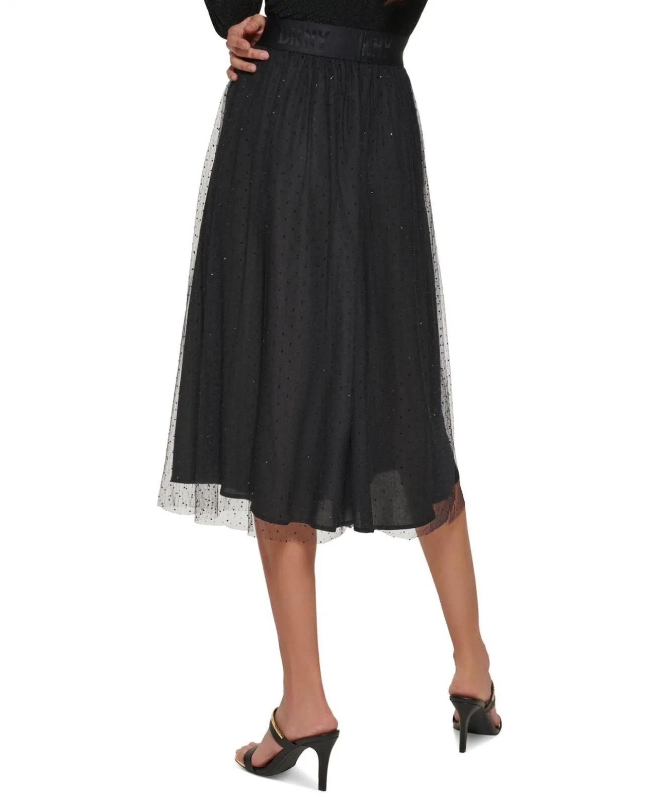 DKNY Women's Mixed-Media Logo-Waist Pull-On Skirt P2IN1ORQ