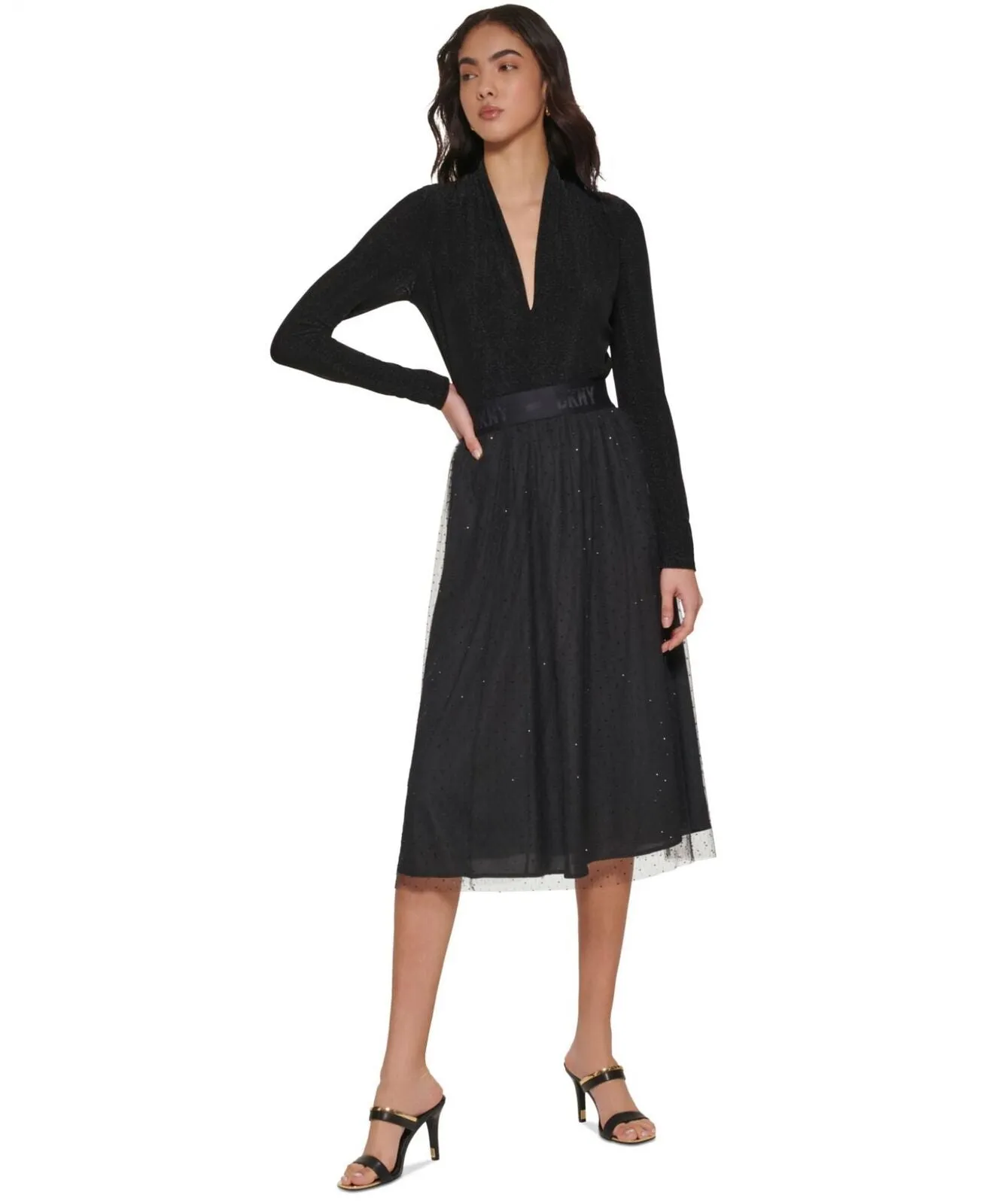 DKNY Women's Mixed-Media Logo-Waist Pull-On Skirt P2IN1ORQ