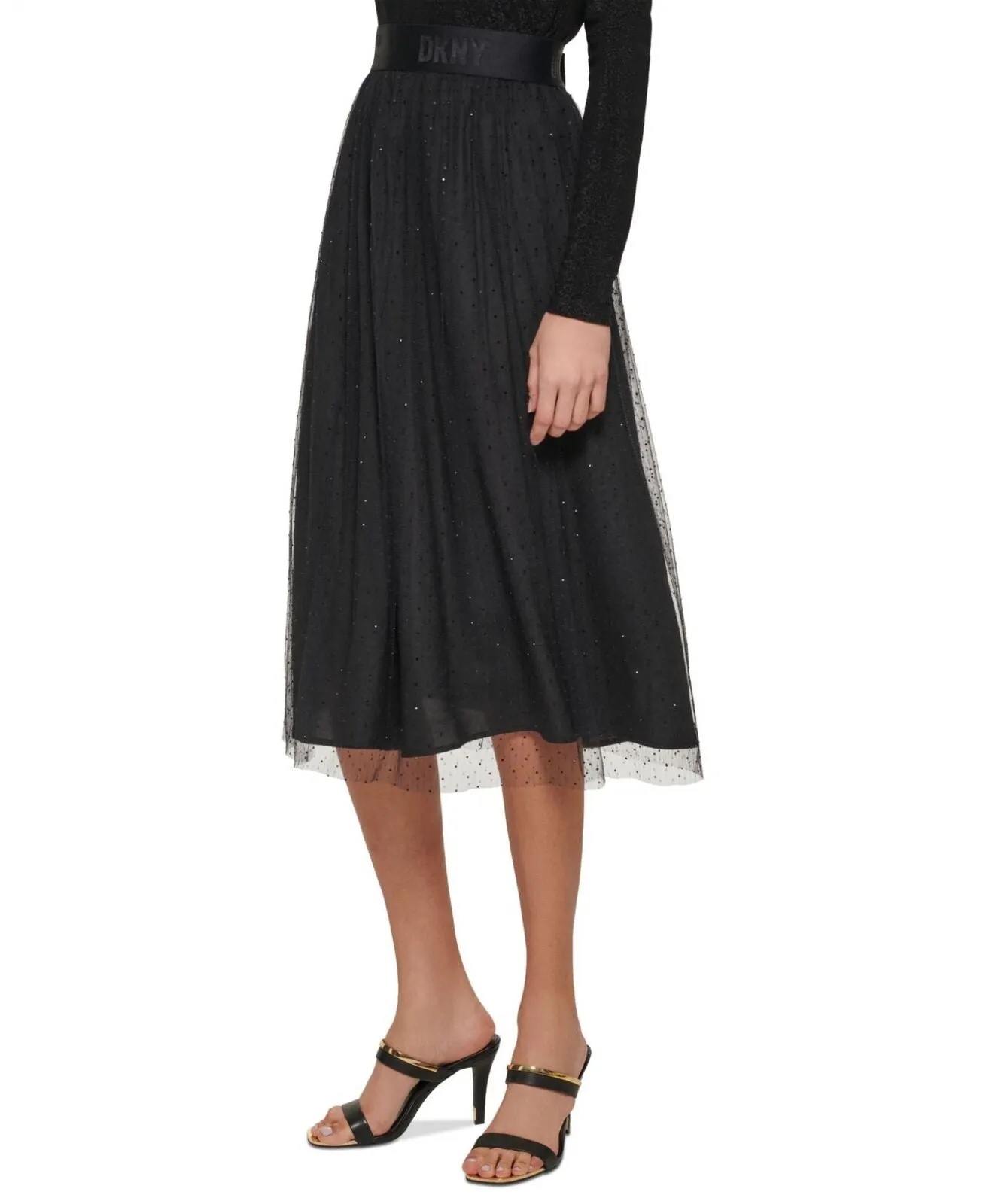 DKNY Women's Mixed-Media Logo-Waist Pull-On Skirt P2IN1ORQ