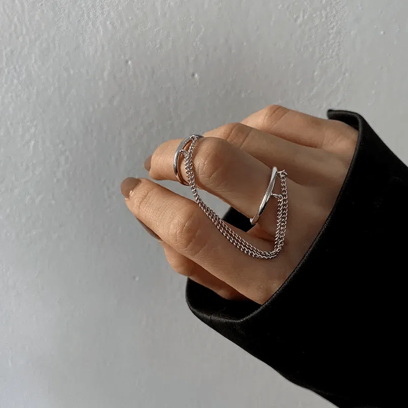 Double Chain Women's Ring 925 Sterling Silver Party Jewelry