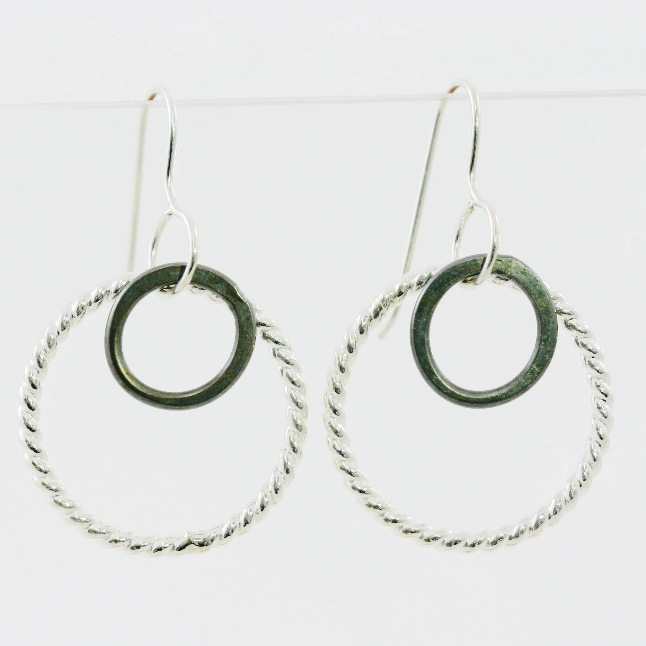 Double Hoop Earrings with Rope Pattern Sterling Silver Hoop