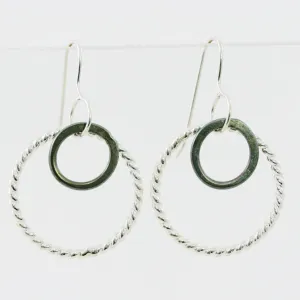 Double Hoop Earrings with Rope Pattern Sterling Silver Hoop