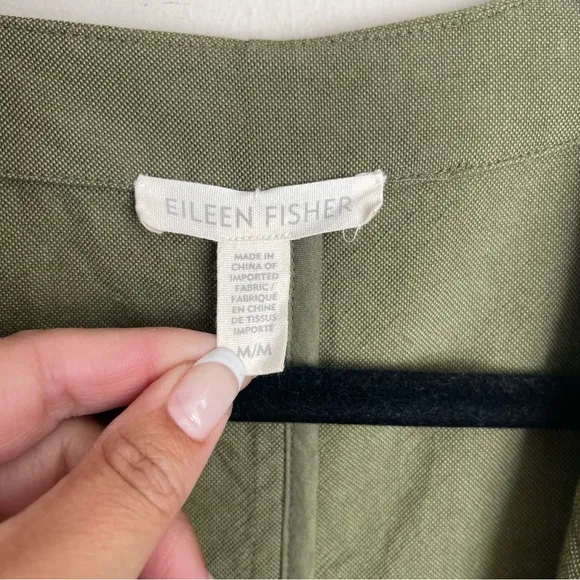 Eileen Fisher‎ Collarless Organic Cotton Olive Green Jacket Women's Size Medium