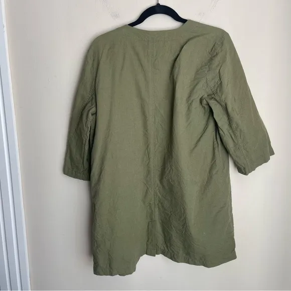 Eileen Fisher‎ Collarless Organic Cotton Olive Green Jacket Women's Size Medium