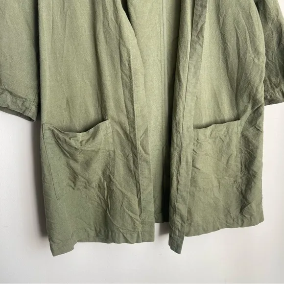 Eileen Fisher‎ Collarless Organic Cotton Olive Green Jacket Women's Size Medium