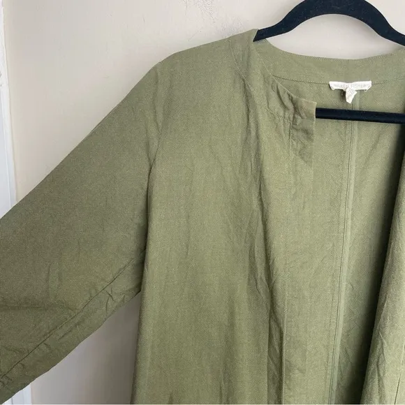 Eileen Fisher‎ Collarless Organic Cotton Olive Green Jacket Women's Size Medium