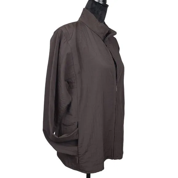 Eileen Fisher Women's Full Zip Jacket Sz M Mock Neck Textured Italian Fabric USA