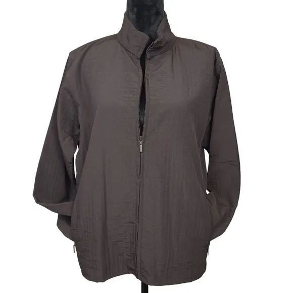 Eileen Fisher Women's Full Zip Jacket Sz M Mock Neck Textured Italian Fabric USA