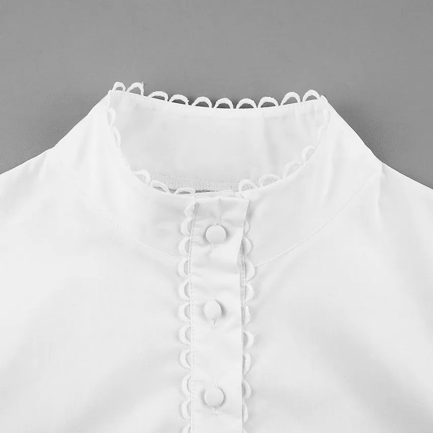 Elegant Single-breasted Mandarin High Collar Shirts Crop Tops