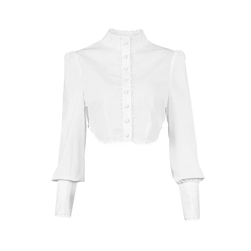 Elegant Single-breasted Mandarin High Collar Shirts Crop Tops