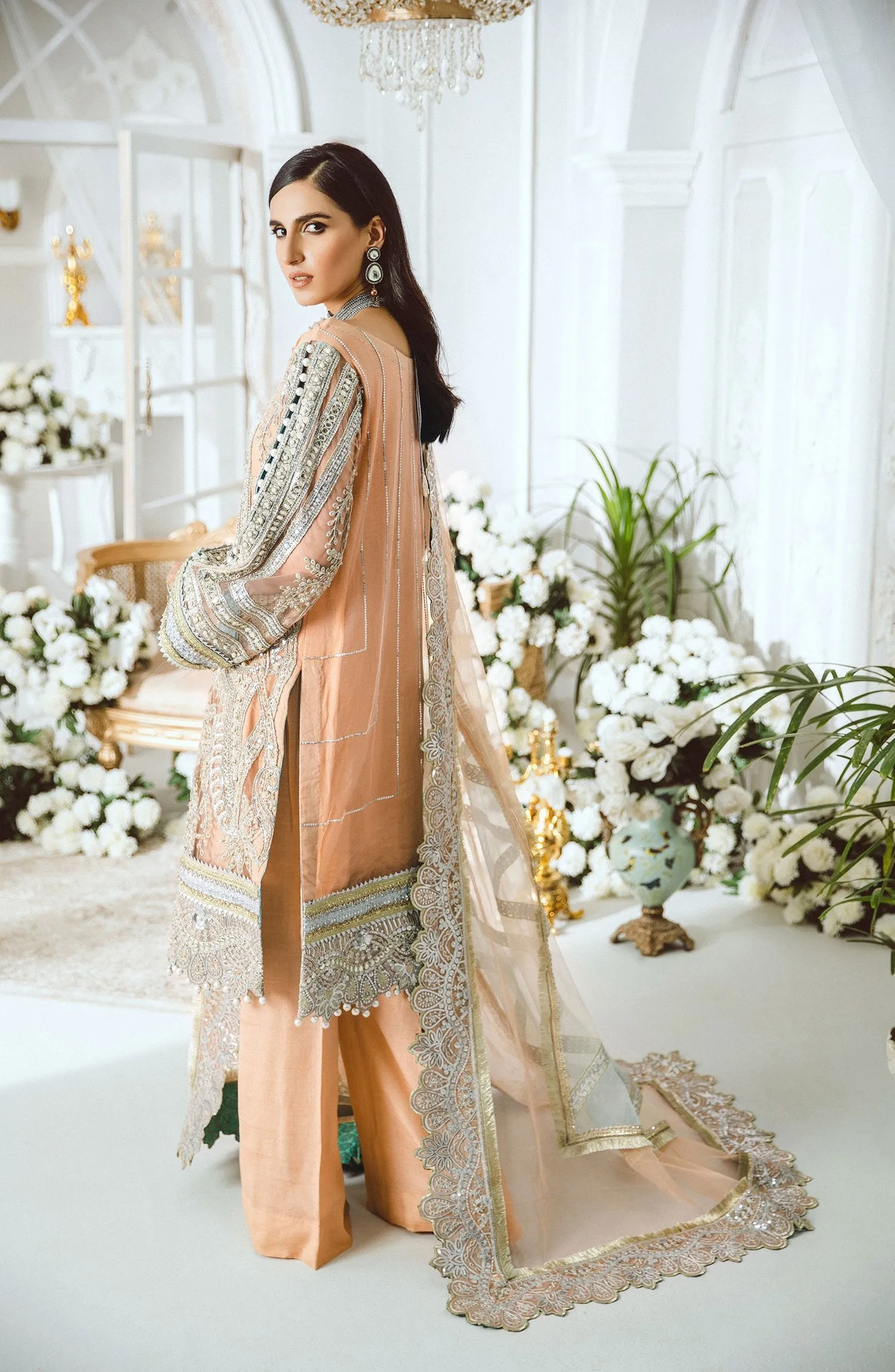 Elegant Women's Pakistani Clothes in Peach Color #PF182