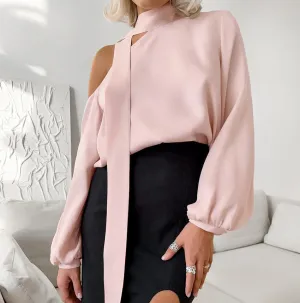 Elegant Women's Satin Bow Collar Irregular Blouse