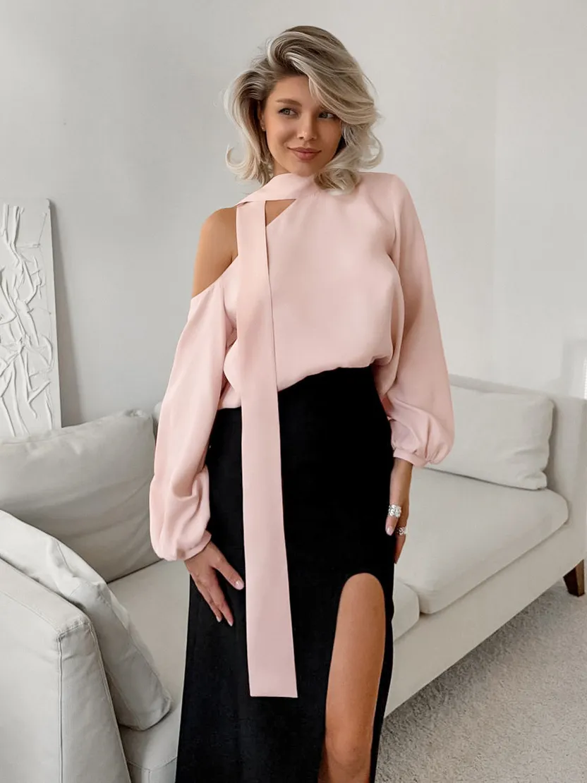 Elegant Women's Satin Bow Collar Irregular Blouse