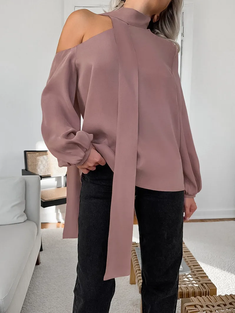 Elegant Women's Satin Bow Collar Irregular Blouse