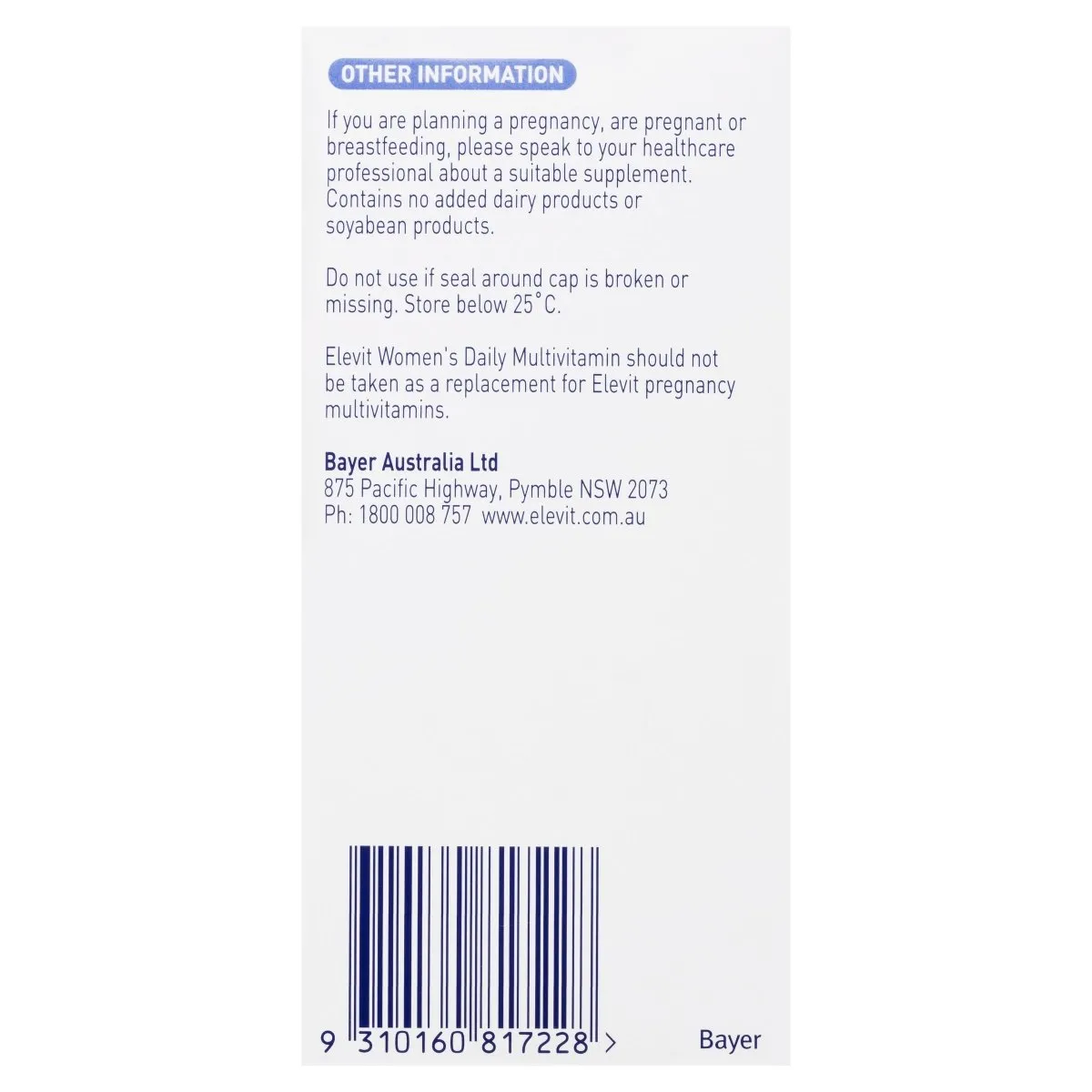 Elevit Women's Daily Multivitamin 100 Tablets
