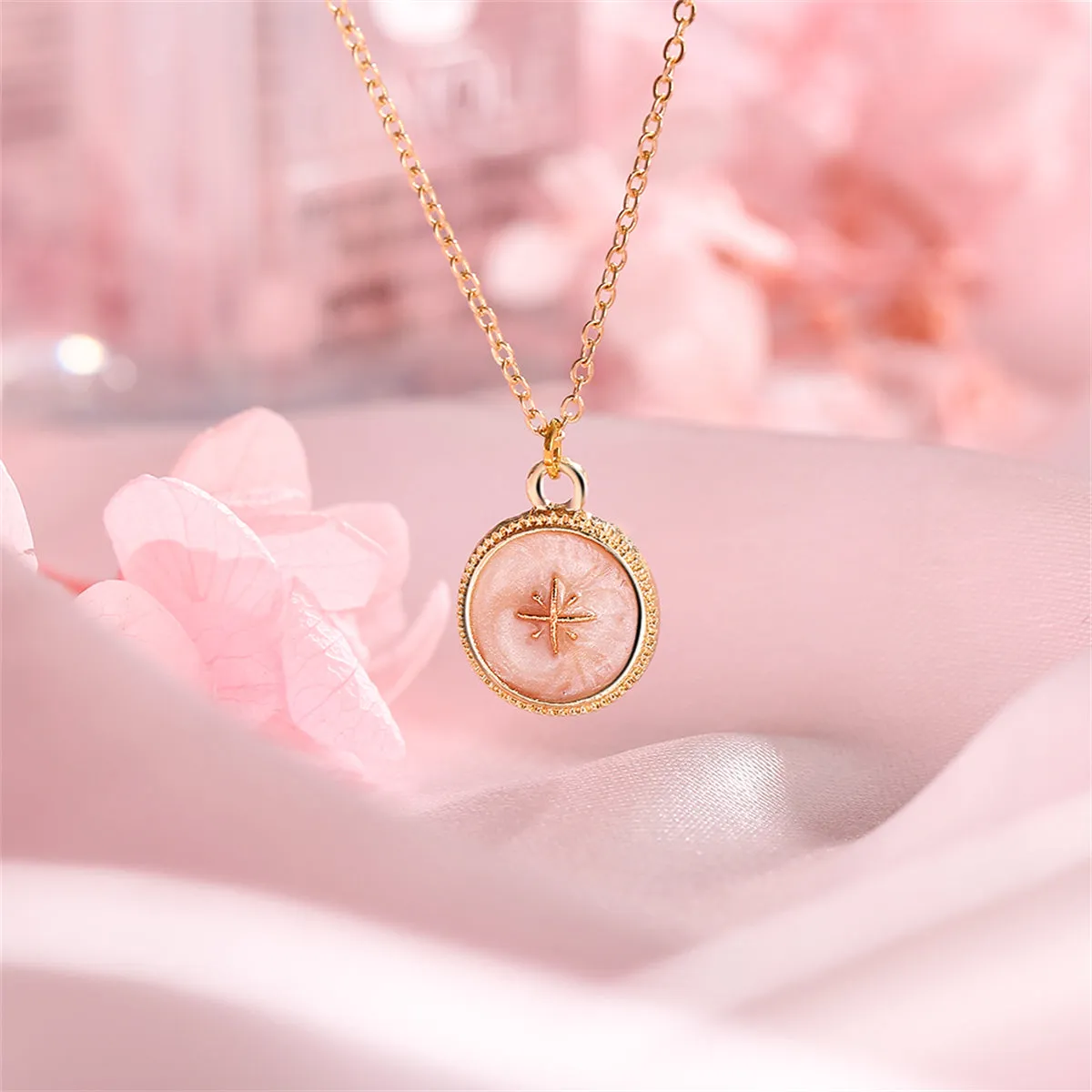 Enamel & 18K Gold-Plated Star Round Pendant Necklace