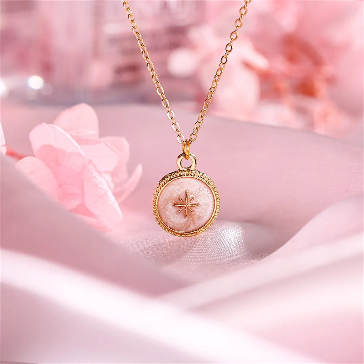 Enamel & 18K Gold-Plated Star Round Pendant Necklace