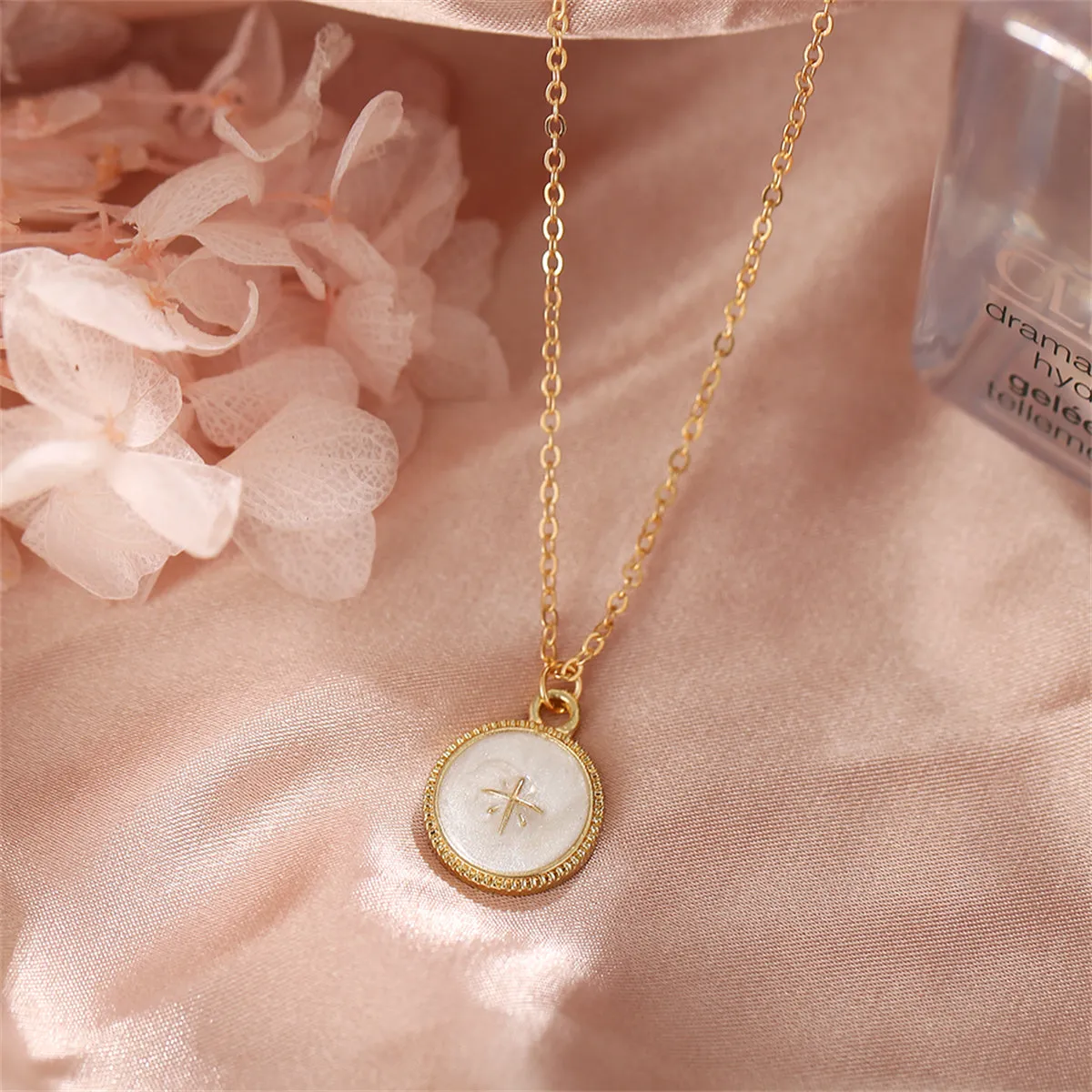 Enamel & 18K Gold-Plated Star Round Pendant Necklace